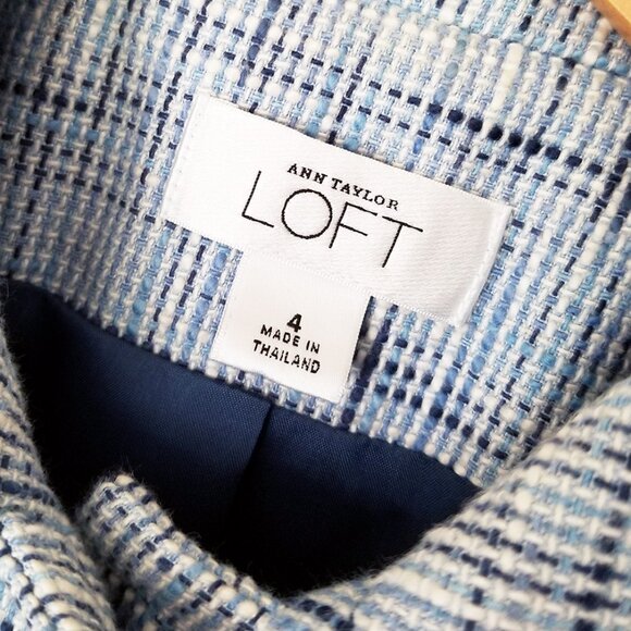 LOFT Ann Taylor Light Blue Tweed 100% Cotton Blazer Jacket 4 Preppy Office Boho - Picture 8 of 15